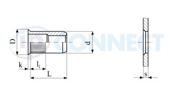 Nýt maticový M 4 x 10,0, nerez A2, pro tl. 0,5 - 3,0 mm - Malá zápustná hlava (MZH)