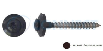 Klempířský vrut 4,5 x 45 mm, nerez A2 - s těsnící podložkou, Torx 20, RAL 8017 - čokoládově hnědá